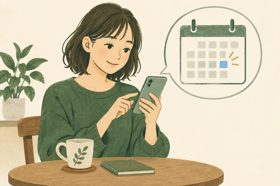 1人の参加者がスマホで日付を選ぶイラスト