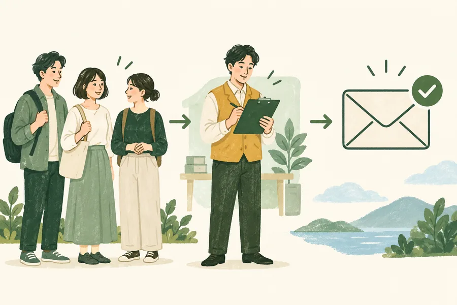 参加者が集まり、主催者が確認してから開催決定メールが届くイラスト